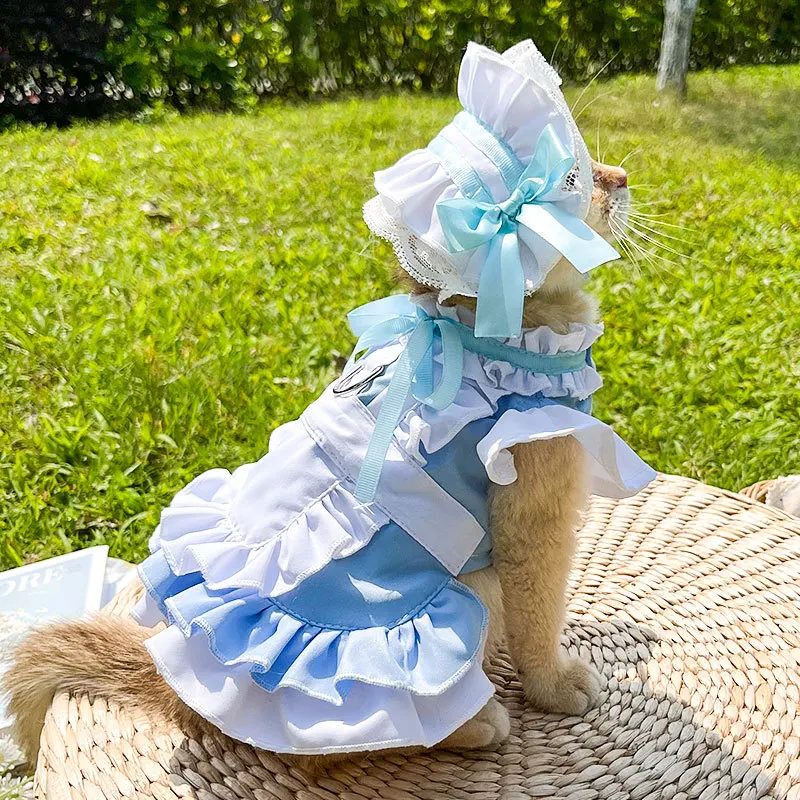 Vestido de Empregada para Cães e Gatos - Roupa de Primavera/Verão para Filhotes com Gancho para Coleira para Passeio, Fantasia para Bulldog Francês e Raças Médias