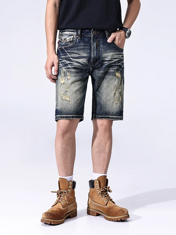 

Waed American Sle Claw Jeans orts Men's Slim Straight Summer New Faion Five-Point Pants Wear Resistant Casual Cot...