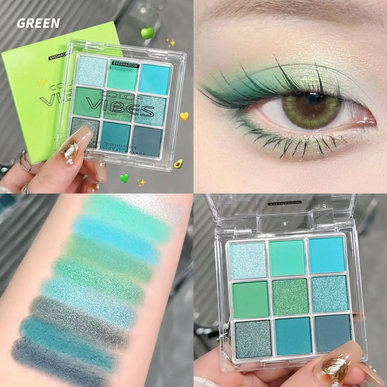 9 Colors Eyeshadow Palette Matte Shimmer Glitter High Pigmented Bright Colorful Eyeshadow Eye Makeup Cosmetic for Music Festival