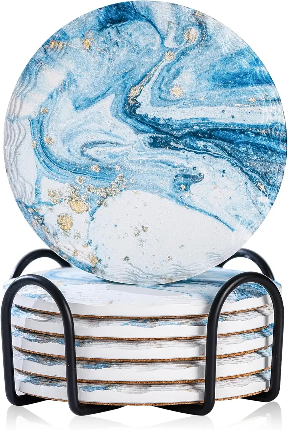 

Drink Coasters With Holder, Marble Style Ceramic Drink Coaster 6Pcs, Drinoasters Absorbent Coasters Set For Cups, Modern Style