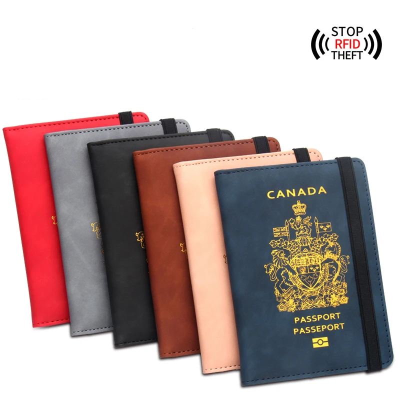 Canada Leather Passport Cover Wallet Men Women RFID Blocking Credit Card Holder with Emblem Imprint for Travel,Business