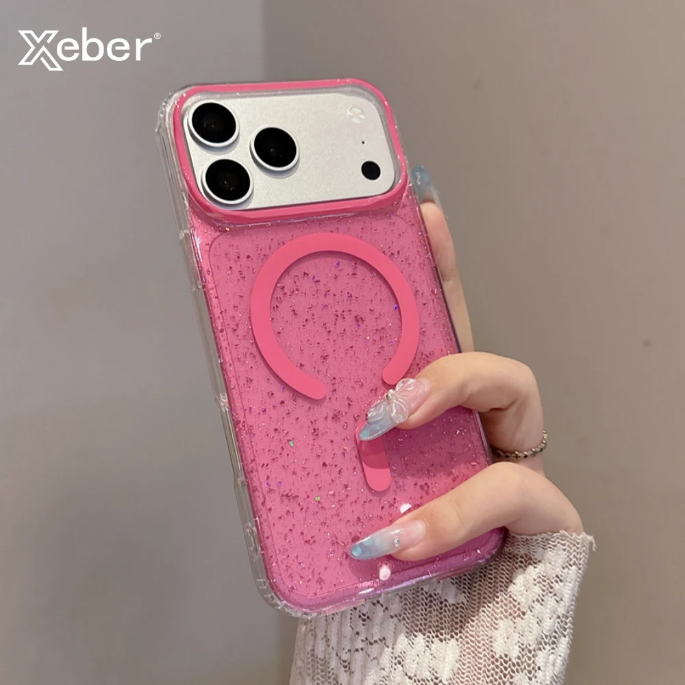 Transparente Glitzerhülle mit MagSafe-Funktion für iPhone 18 17 16 15 Pro Max, magnetisch, stoßfest, durchsichtige weiche Abdeckung