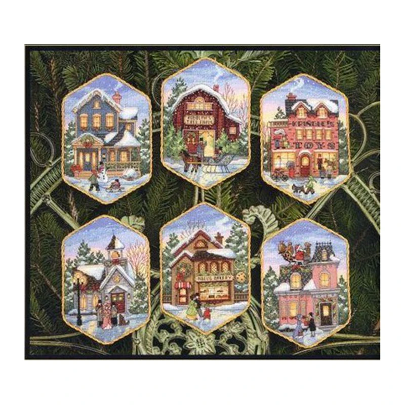 DIY Cross-stitch Kit Handmade Embroidery Christmas Snowhouse Scenery Optional Printed Saga for Creative Crafting