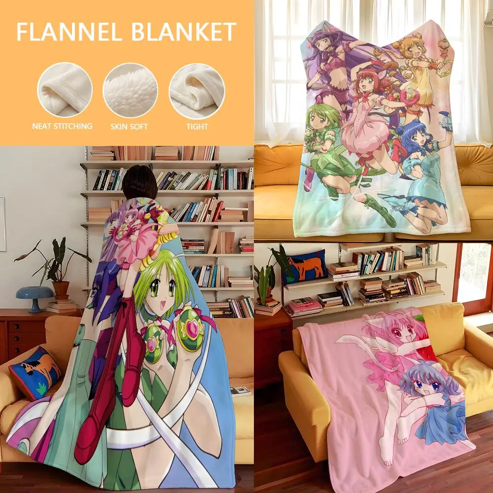 Anime T-Tokyo M-Mew M-Mew Throw Flannel Cozy Print Blanket, Portable, Durable  Machine Washable cute Cool