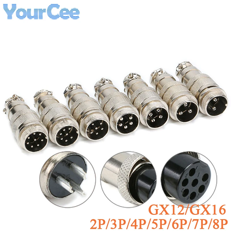 1set Male Female Docking Aviation Plug GX12 GX16 2P 3P 4P 5P 6P 7P 8P Pin Panel Socket Circular Connector