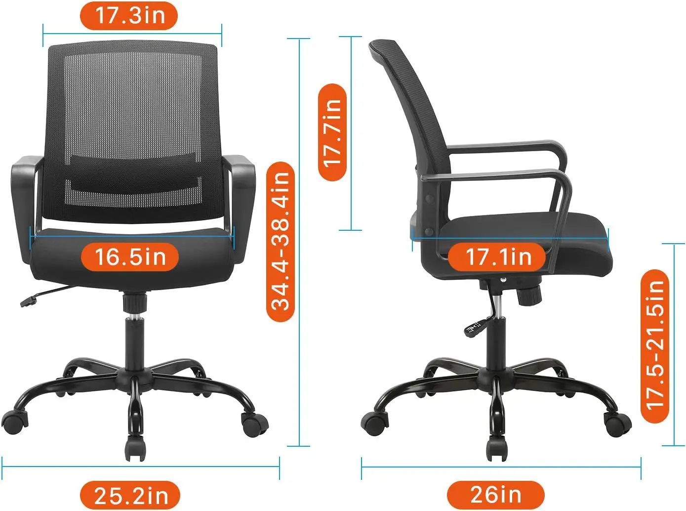 CLATINA silla ergonómica de escritorio de malla rodante con soporte Lumbar ejecutivo y diseño giratorio ajustable para computadora de oficina en casa