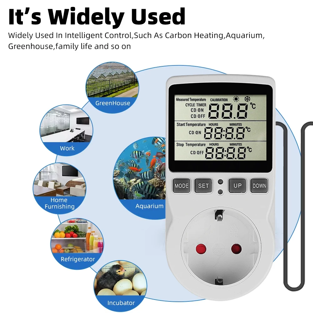 EU US FR Plug Socket Thermostat Digital Temperature Controller Socket Outlet With Timer Switch Sensor Probe Heating Cooling