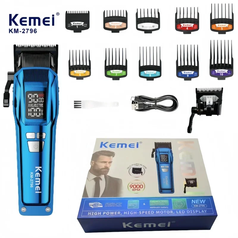 

Kemei KM-2796 Professional Electric Hair Clipper, USB Rechargeable with LCD Display, Cordless Hair Trimmer for Men in Salons.