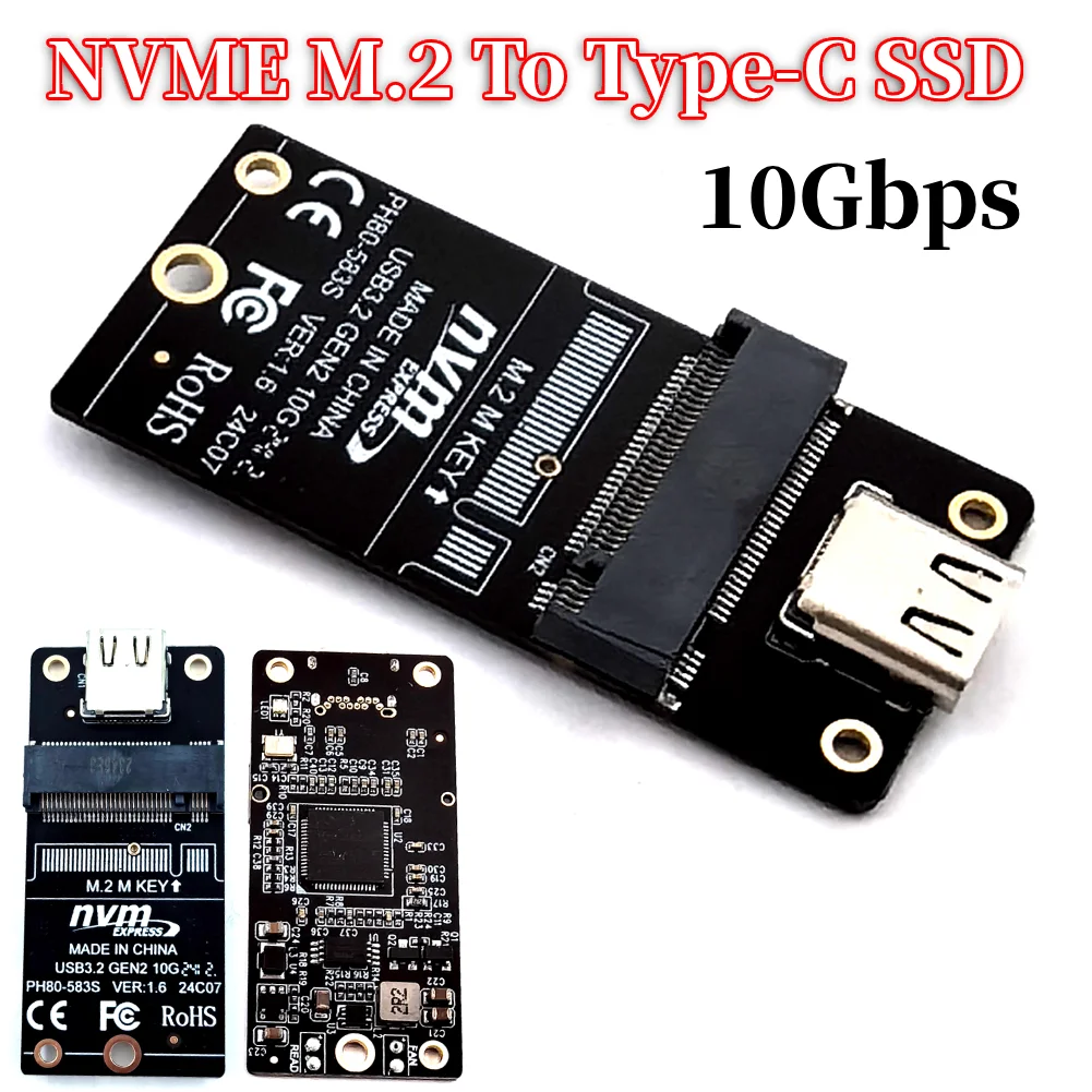 NVME M.2 vers type-c SSD boîtier convertisseur carte JMS583 boîtier de disque dur adaptateur carte USB3.2 prise en charge 2230 2242 2260 2280 taille SSD