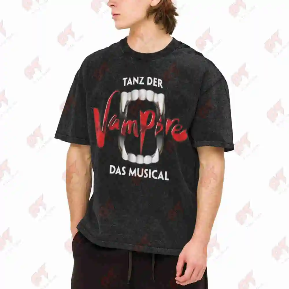 Tanz Der Vampire Gothic Fangs Vintage Washed Tee Pure Cotton T-Shirt