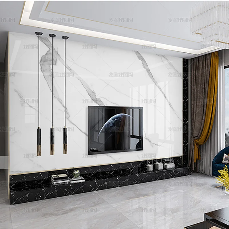 Customized 3D Modern simple wallpaper atmosphere Jazz white fish belly white marble mural creative TV background wall bedroom