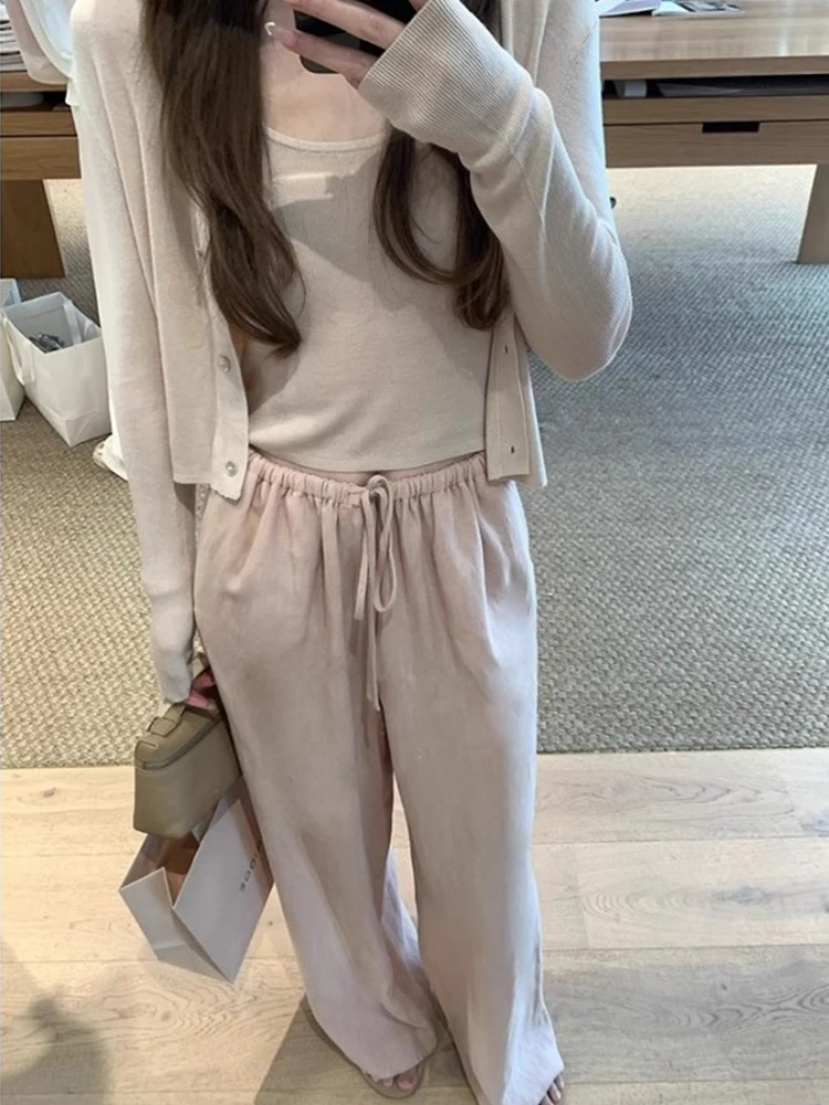 

Emily Clud Recommended Loose Dstring Linen Pants Women Summer High Waist Draped Straight Casual Trousers for plus Size