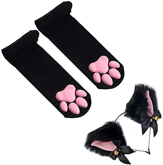 Cat Paw Socks Kawaii 3D Cat Claw Beanies for Women Girls Cute Lolita Cosplay Pawpads Socks Cosplay Cat-Paw-Pad Thigh High Socks