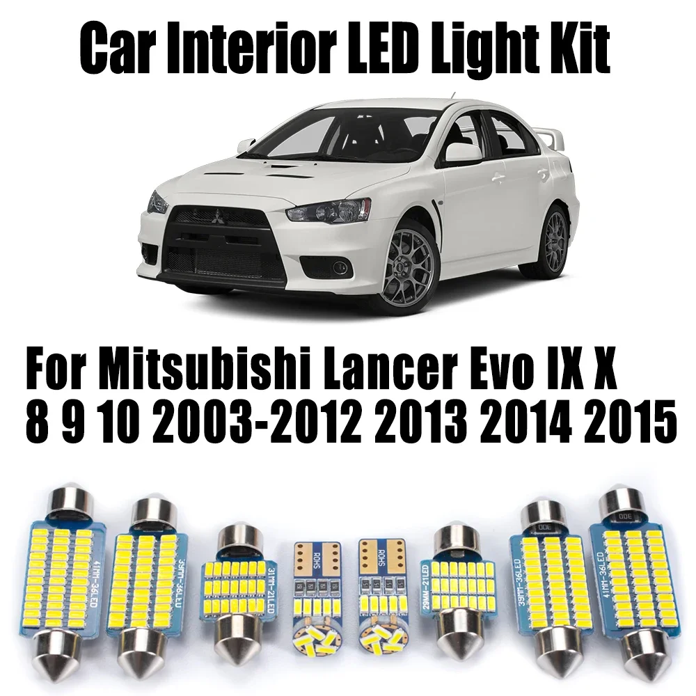 8Pcs LED Interior Map Dome Light Reading Bulbs Kit For Mitsubishi Lancer Evo IX X 8 9 10 2003- 2014 2015 Canbus Car Accessories