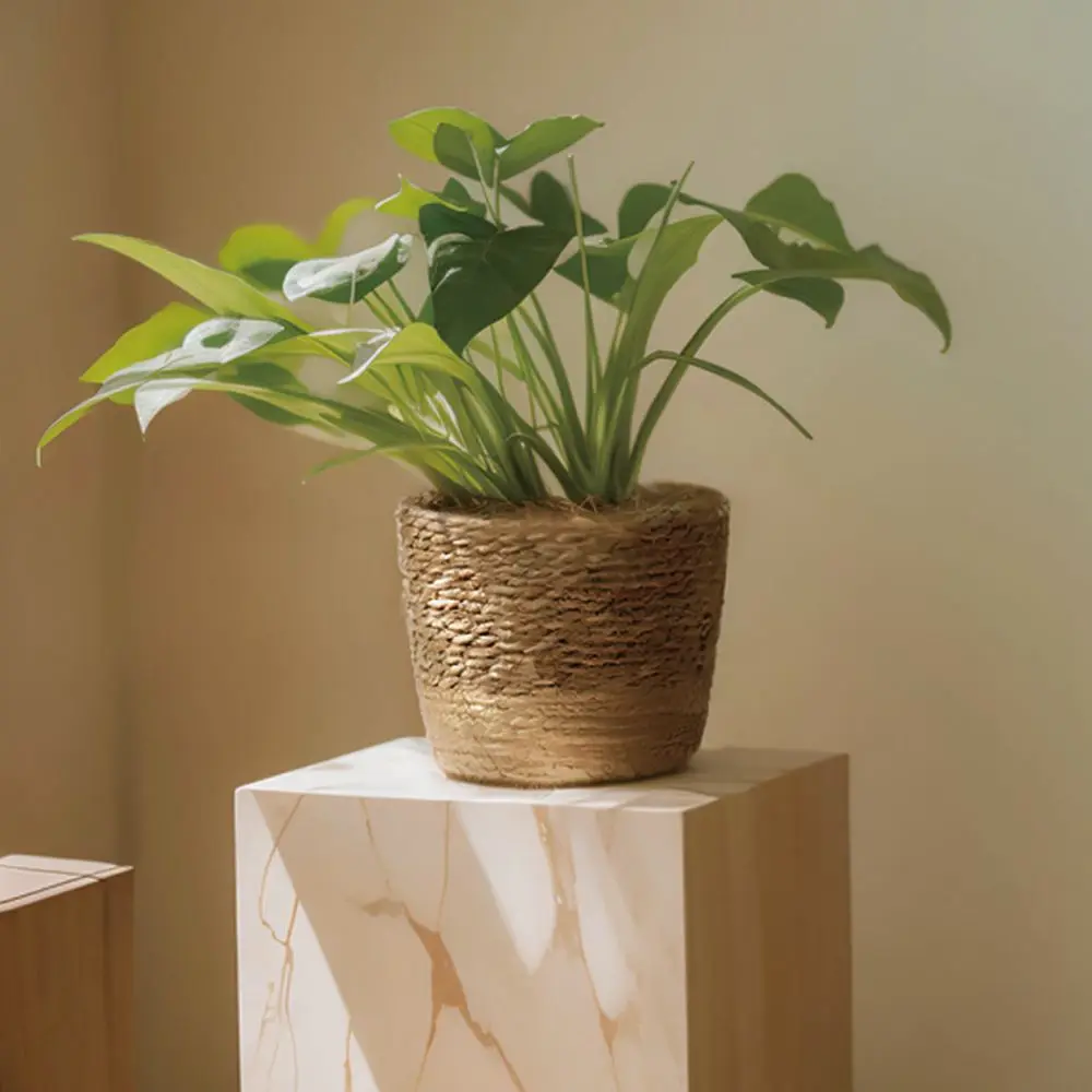 Natural Straw Woven Flower Pot Handmade Seagrass Storage Basket Decorative Plant Holder Nordic Desktop Organizer Home