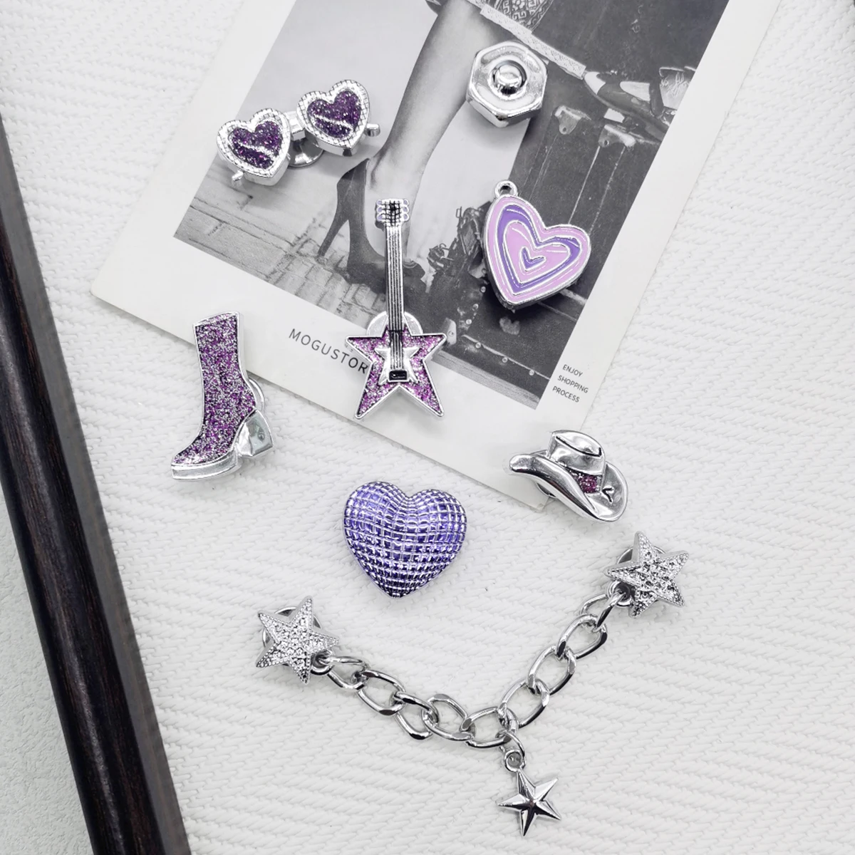 8PCS Purple Punk Rock Shoe Charms DIY Chain Decorations Music Guitar Clog Shoes Buckles Accessories Heart Shaped Shoe Clips