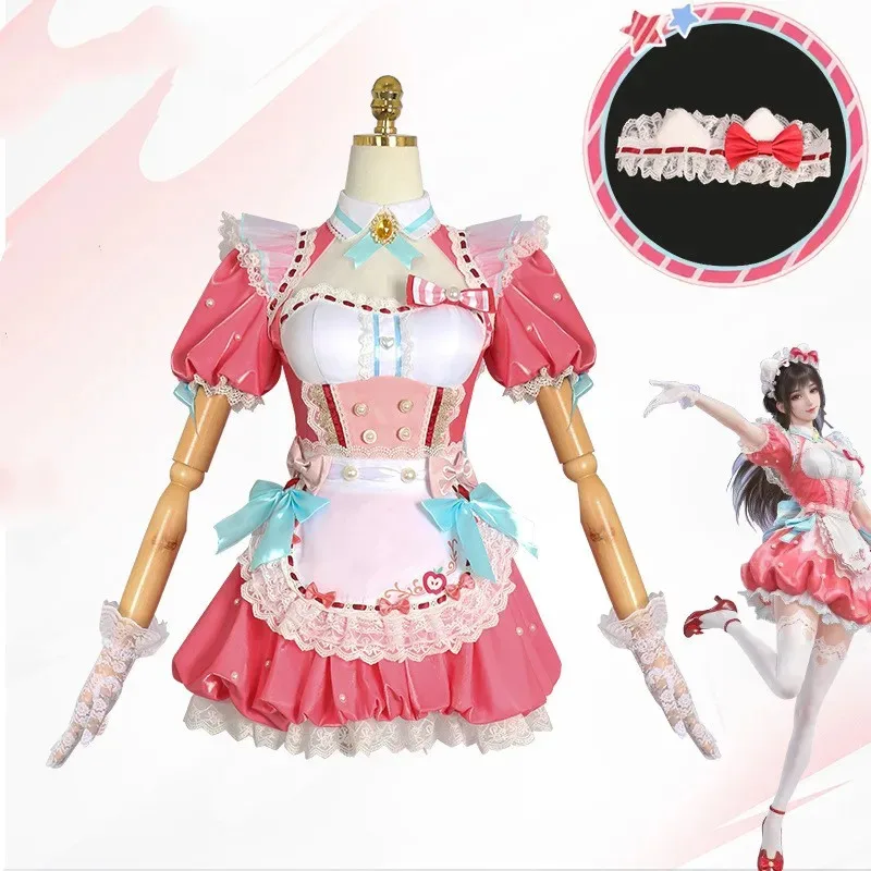 CyGame Naraka: Bladepoint Kurimi Hutao Косплей Костюм Платье Горничной Комплект для Девочек Kawaii Платье Лолиты Парик Женский Милый Хэллоуин Костюм