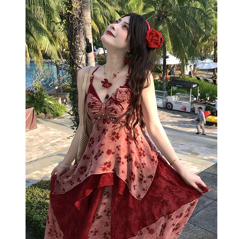 2025新作 夏 レディース ワンピース カジュアル Aライン ノースリーブ アシンメトリー スパゲッティストラップ キャミソール アンクル丈 ドレス T202