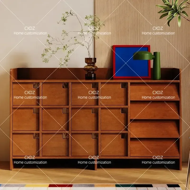 Geyun Solid Wood Shoe Cabinet Medium Size Antique Bone Line Retro Side Cabinet Bedroom Bedside Storage Dust Proof