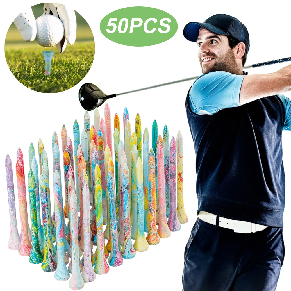

50Pcs Wood Golf Tees Golf Ball Nails Tees More Stable Golf Training Ball Tee Colorful Golf Ball Holder Tees Golf Accessories
