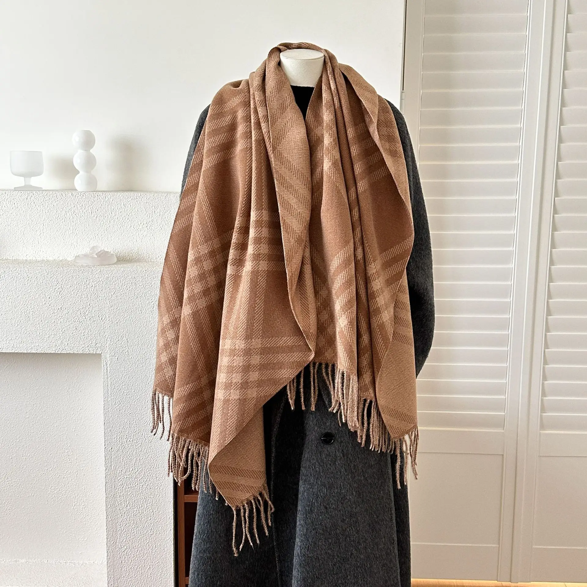 Роскошный зимний толстый теплый клетчатый шарф с кисточками, женский кашемировый платок и накидки, шейный платок из пашмины, Bufanda, женский длинный Echarpe