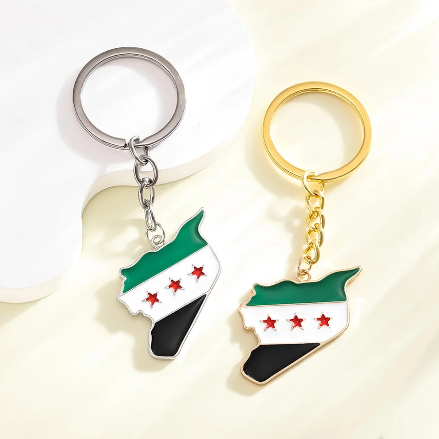 Unisex Syria Country Map Flag Pendant Necklace Keychain for Men Women Alloy Fashion Choker Key Ring Bag Charms Jewelry Gifts