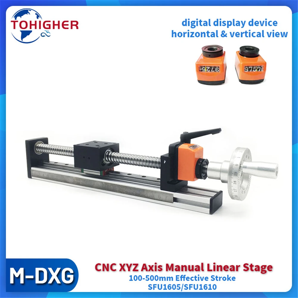 CNC Manual Sliding Table 100-500mm Effective Stroke Linear Guide Stage Module with Digital Display Position Counter SFU1605/1610