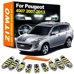 ZITWO 8Pcs LED Interior Light License Plate Lamp Kit For Peugeot 4007 2007 2008 2009 2010 2011 2012 2013 Dome Map Trunk Bulb