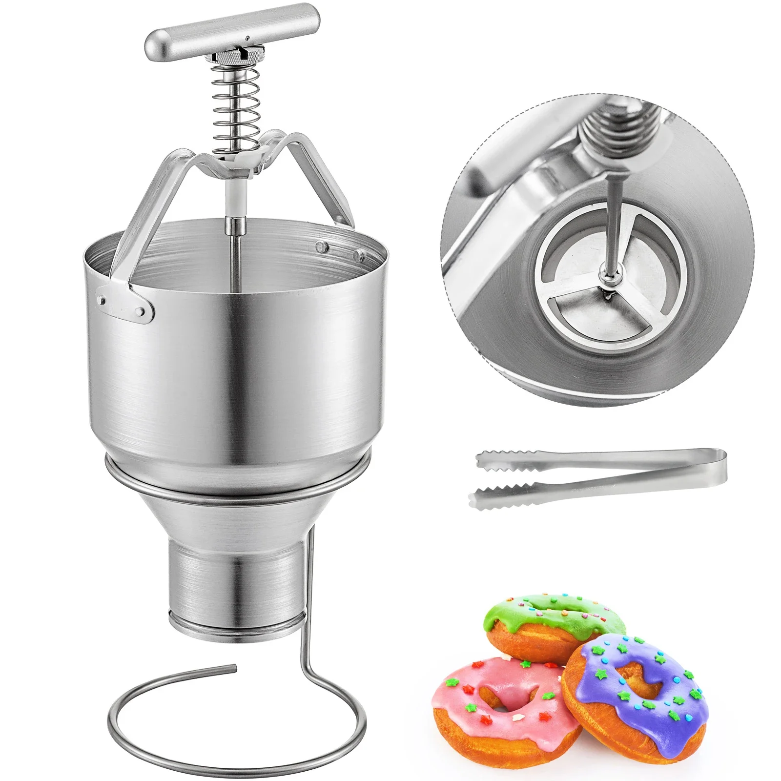 

VEVOR 5L Manual Donut Depositor Dropper Plunger Batter Dispenser Hopper 6 Adjustable Thicknesses Easy to Use Commercial Home