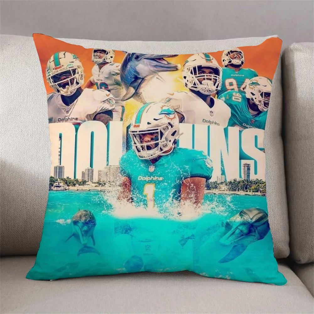 Car Sofa Cushions Covers MiamiS DolphinS Decorative Pillowcase for Living Room Children's Cushion Cover Bedroom Bed Cushion Home