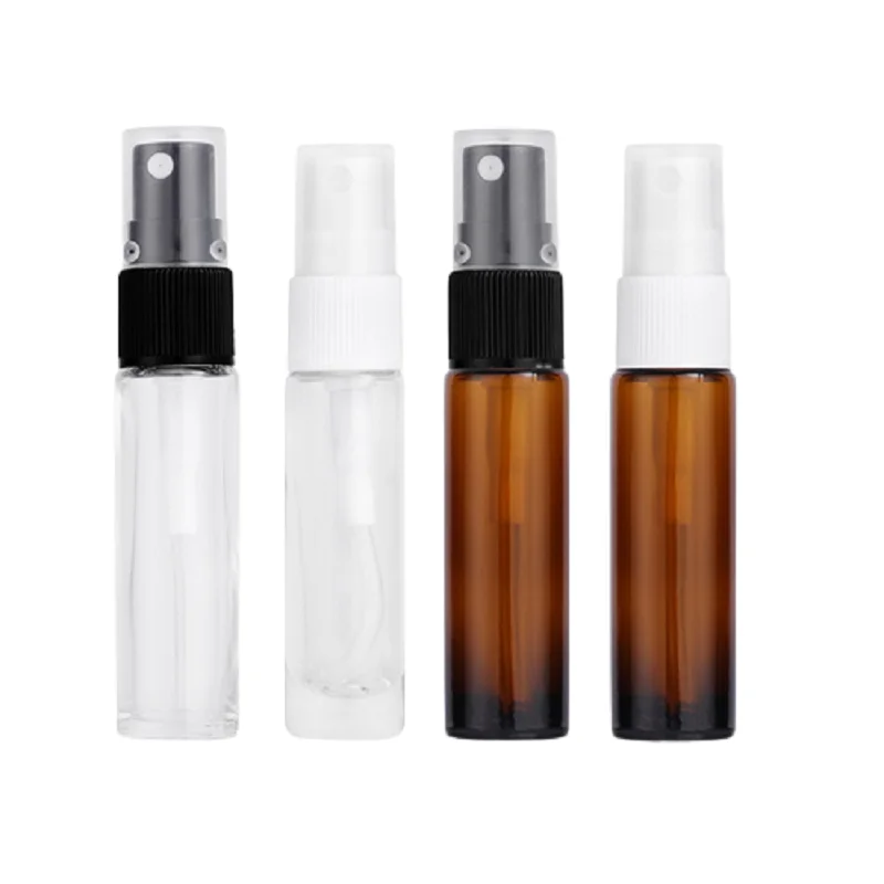 

50pcs Mini Clear Brown 10ml Glass Perfume Empty Bottle Atomizer Liquid Container Plastic Spray Travel Portable Refillable Bottle