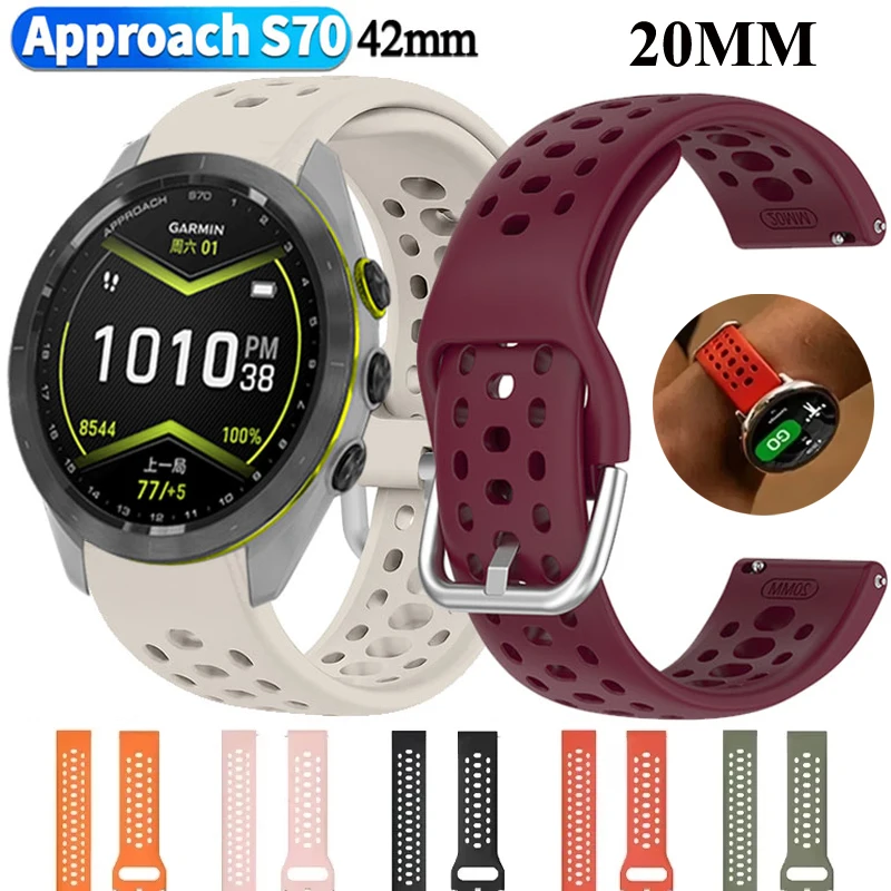 가민 어프로치 S70용 20MM 실리콘 밴드, 가민 SQ SQ2/포러너 55 158 165 245 645/SQ2 뮤직/비보액티브 6 5 3용 42mm 스트랩