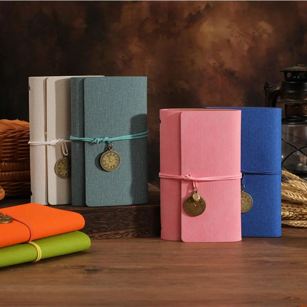 レトロスタイル A6 ステッカーブック 6穴 フリップデザイン フリップノート 再利用可能なレトロスパイラルノートブック トラベル