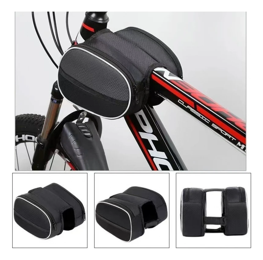 دراجة السرج حقيبة الجبهة شعاع حقيبة دراجة هوائية جبلية حقيبة للتخزين مقاوم للماء الأسود كامو مادة البوليستر حقيبة التخزين حامل التخزين