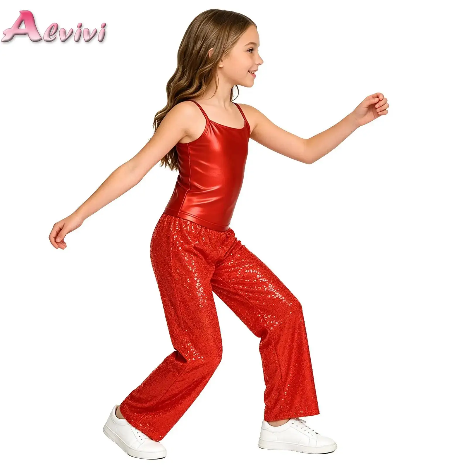 

Fashion Girls Sequins Street Carnival Jazz Dance Costumes Kids Two Pieces Streetwear Top Pants Children Stage Dancewear Outfits