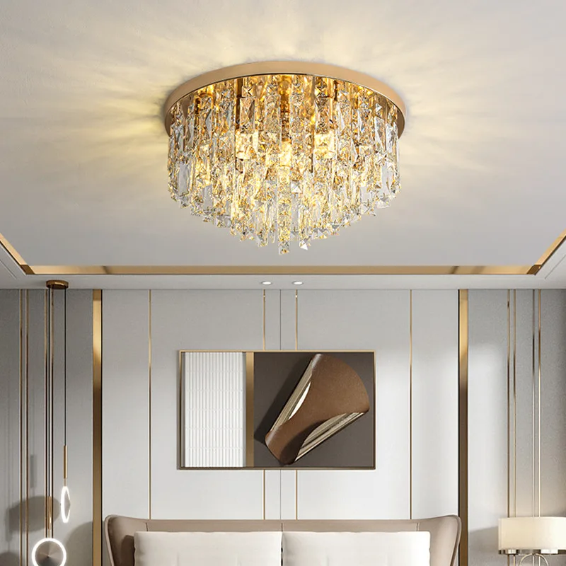 YGMAICG new light luxury crystal ceiling light postmodern living room crystal light master bedroom round glass lamps