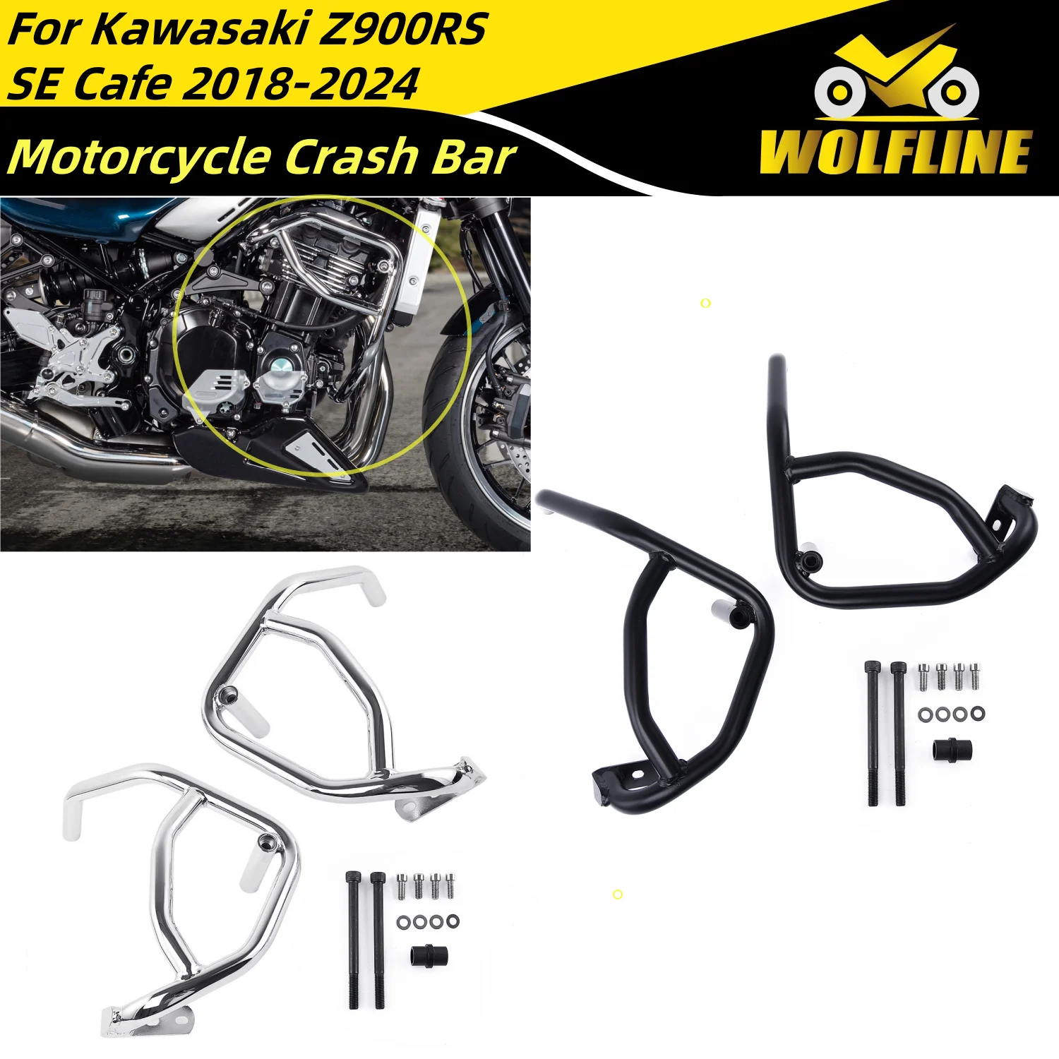 

WOLFLINE Crash Bars Engine Guard Fall Protection For Kawasaki Z900RS ABS SE Cafe 2018-2024 Motorcycle Modification Accessories
