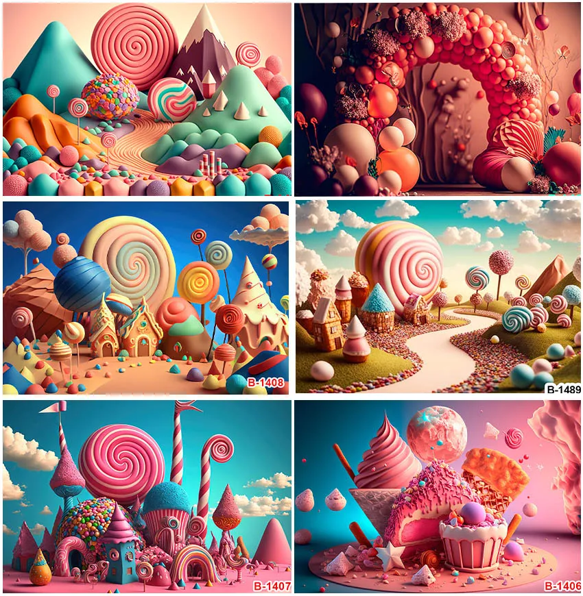 

Newborn Baby Portrait Backdrops Lollipop Candy Mountain Ice Cream Cupcake For Kids Birthday Cake Smash Backgrounds Color Banner