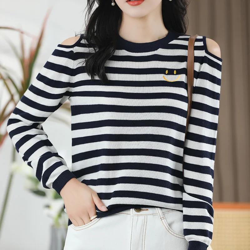

Striped sweater Women's cashmere sweater Knitted cashmere sweater Women's pullover 2023 new long sleeved cashmere sweater