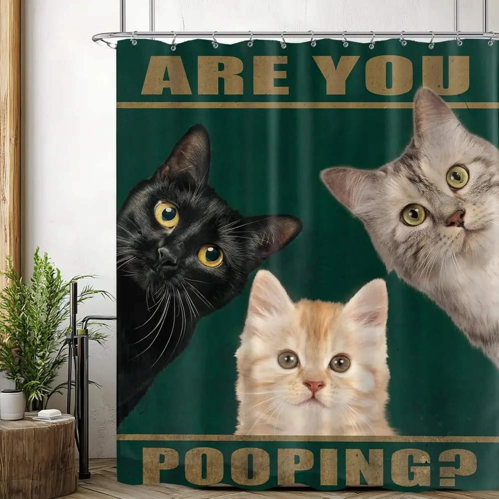 

Funny Cat Cartoon Shower Curtain, 3D Printed Cat Bath Decor, Water Resistant Heavy Duty Washable Bathroom Decor