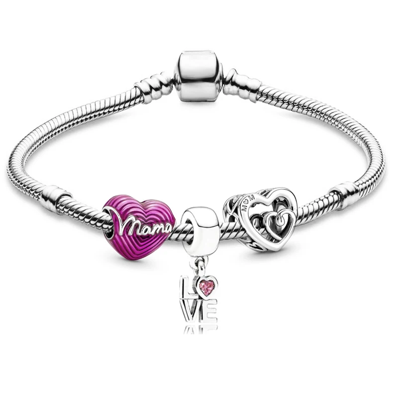 BAOPON I LOVE MOM Charm Bracelet For Women Mother With Love Heart Beads Bracelets Pulseras Fashion Jewelry Gift Special Offer