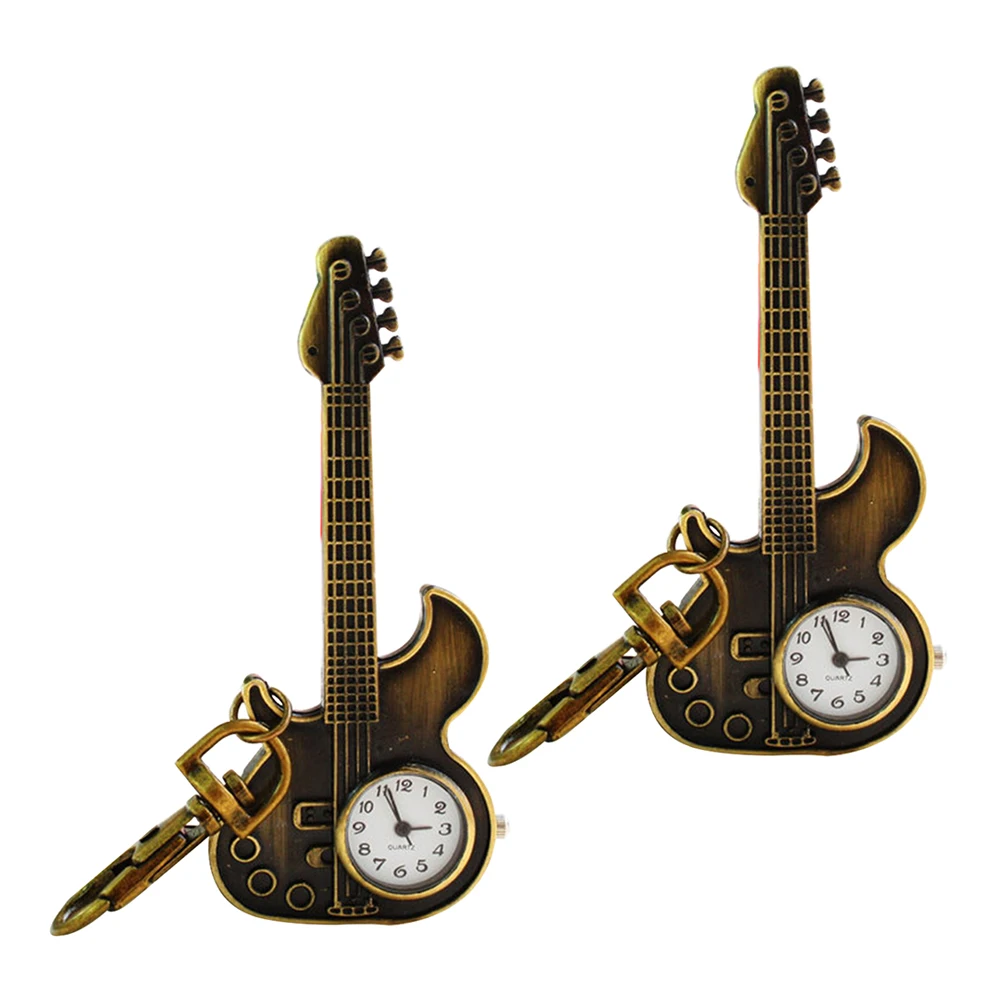 

2 PCS Fashion Watch Guitar Keychain Keychian with Gadget Digital Decoration Toy