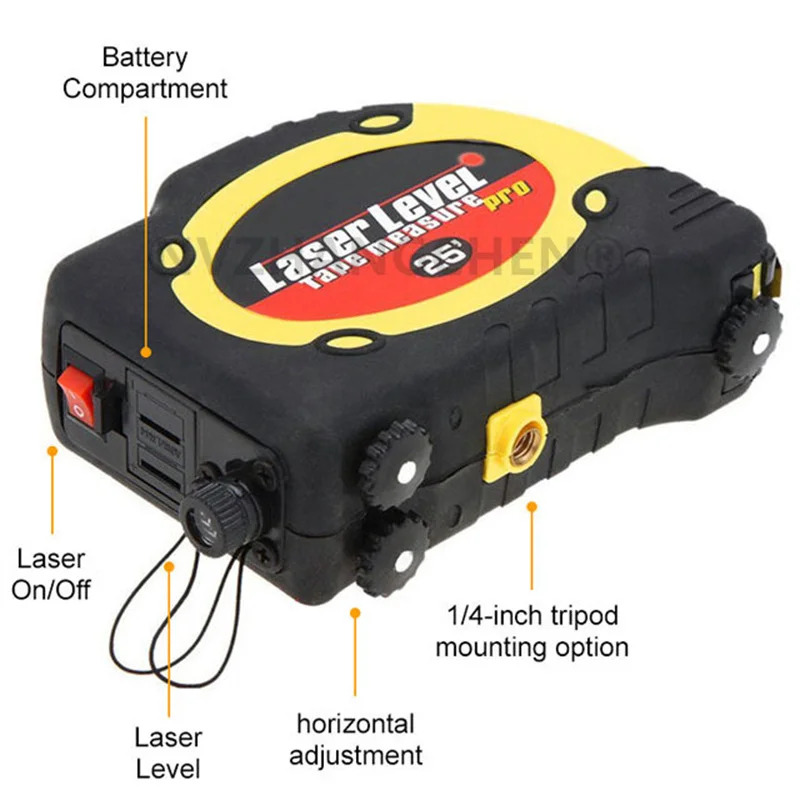 3 en 1 Láseres de línea infrarroja de nivel láser con cinta métrica de 7,5 m, regla de burbujas alineadora Vertical Horizon para herramientas de