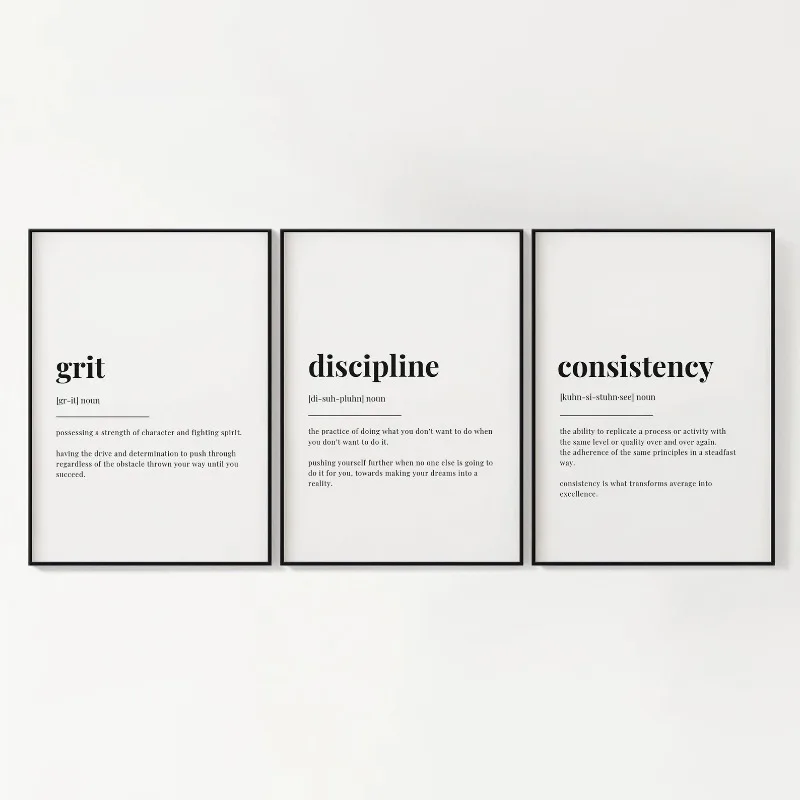 Set of 3 Wall Art, Definition Print, Motivational Prints, Grit, Discipline, Consistency, Set of Three Prints, Housewarming Gift