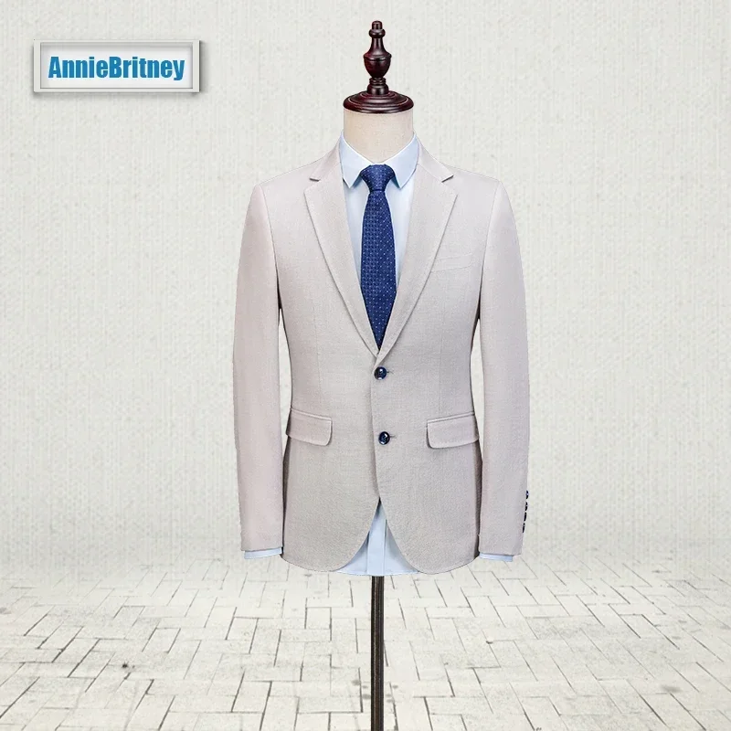 Ivory Linen Wedding Suits For Men Summer Casual Jacket Slim Fit 3 Piece Tuxedo Custom Groom Beach Prom Blazer Terno Masculino