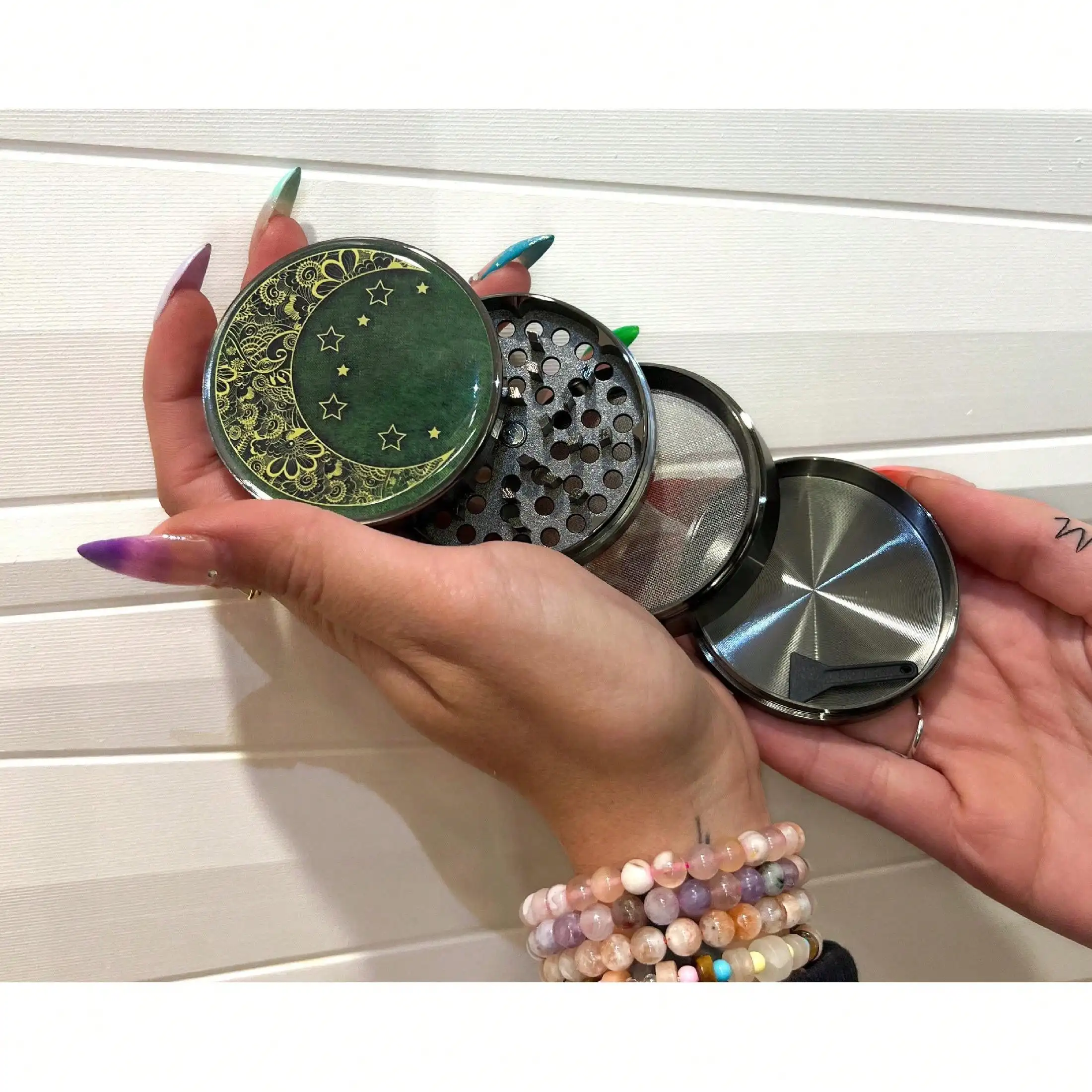 Crescent Moon With Stars Grinder, Whimsigoth Grinder, Magical Moon And Stars Grinder, Large Grinder, 5 Piece Grinder, Lunar Herb Crusher