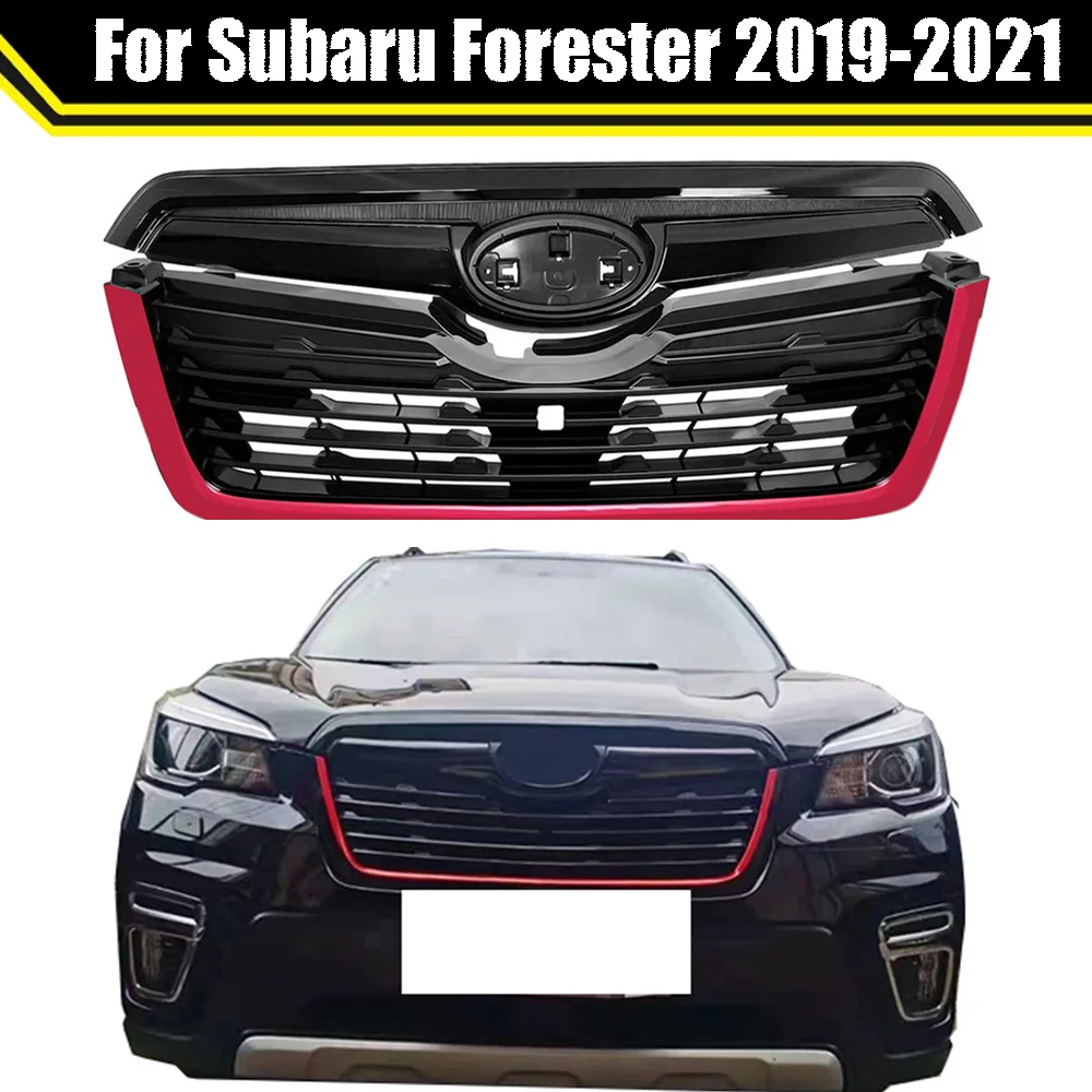 Abs Oem Style Front Grill Mesh Kit GLoss Black W. Red Strip For Subaru Forester 2019 2020 2021 Upper Bumper Grille Racing Grills