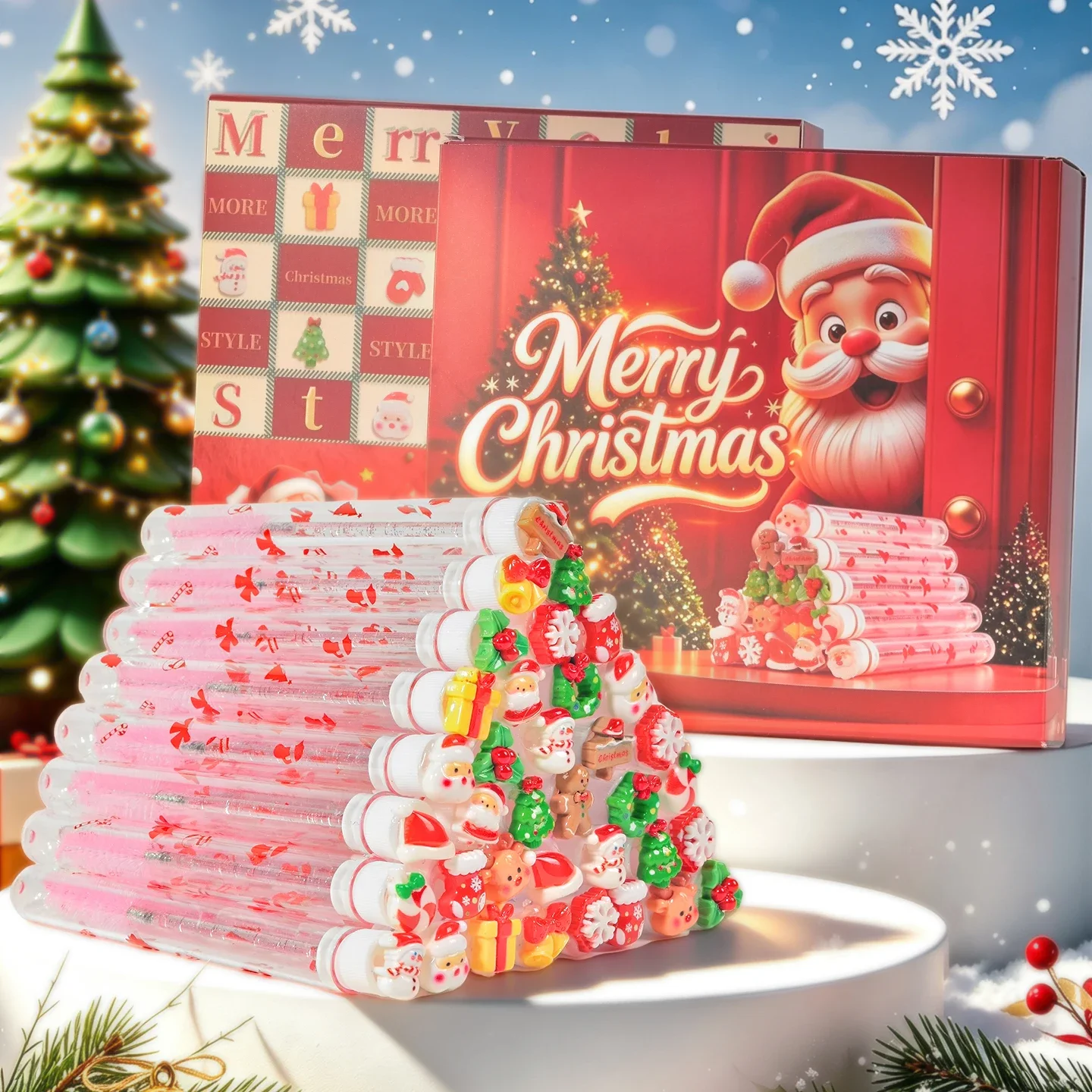 20 Stück Weihnachts-Wimpernbürsten, Santa-Schneeflocken-Mascara-Bürsten, Wimpernbürsten, Augenbrauenkämme, Make-up-Werkzeuge mit luxuriöser Geschenkbox für die Weihnachtszeit – Detail 1
