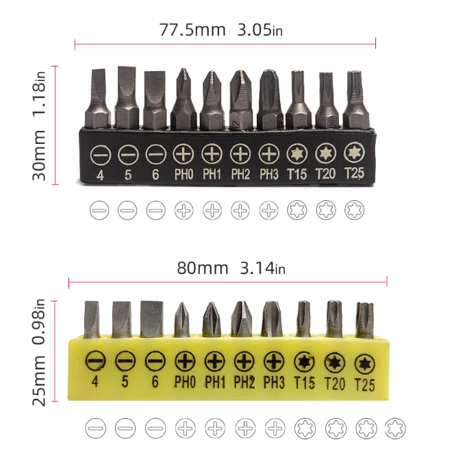 11Pcs/Set Hexagonal Screwdriver Bit L-shaped 90 Degree Wrench Double Head Handle 6.35mm Home Maintenance Screwdriver Bit Tools