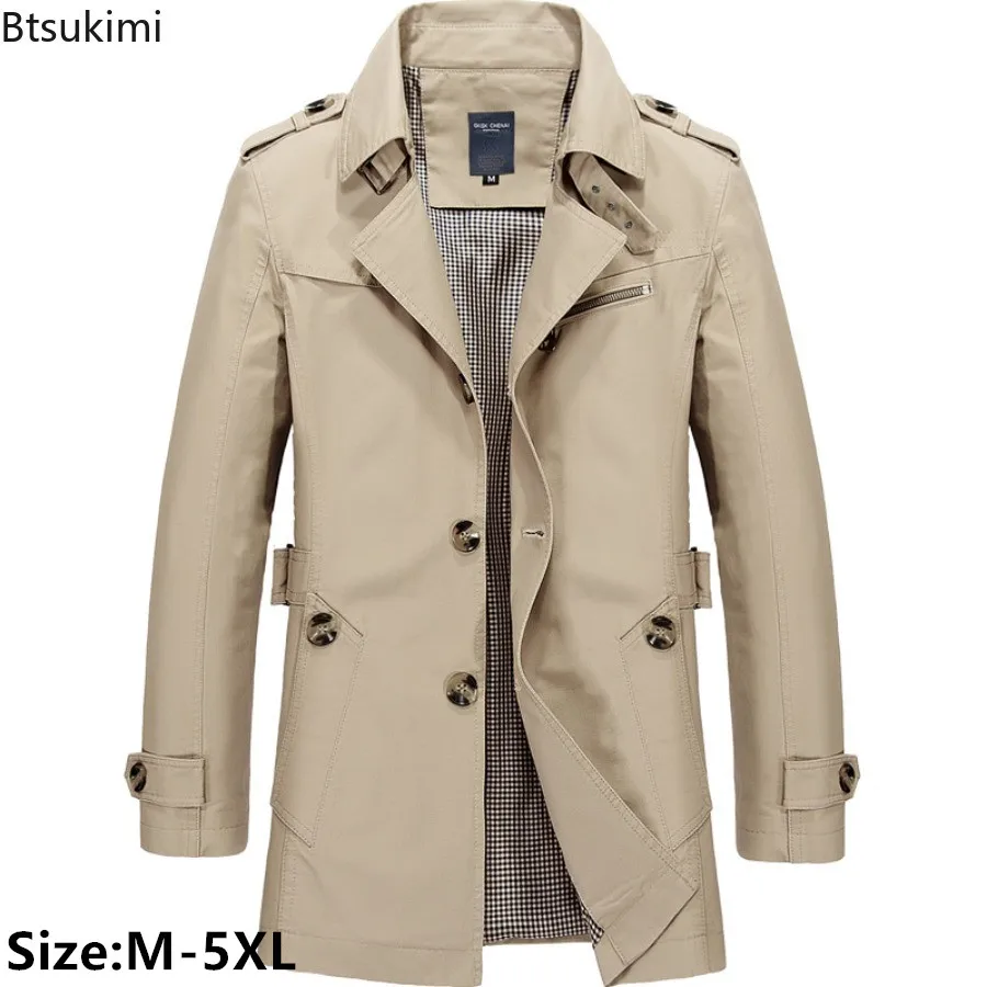 

Fashion New Men Trench Coats 100% Cotton Casual Business Trench Jacket Elegant Male Single Breasted Windbreak Mid-length Jackets